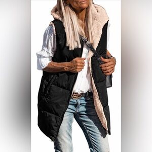🆕Reversible Long Vests Sleeveless Fleece Jacket Zip Up with Pockets